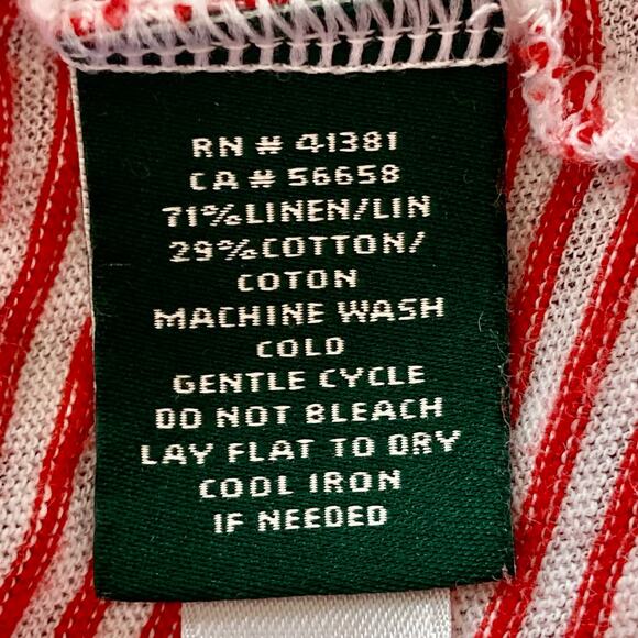 Lauren Ralph Lauren Red White Striped Bell Sleeve Tee SMALL Linen Coastal Beachy - Picture 8 of 8
